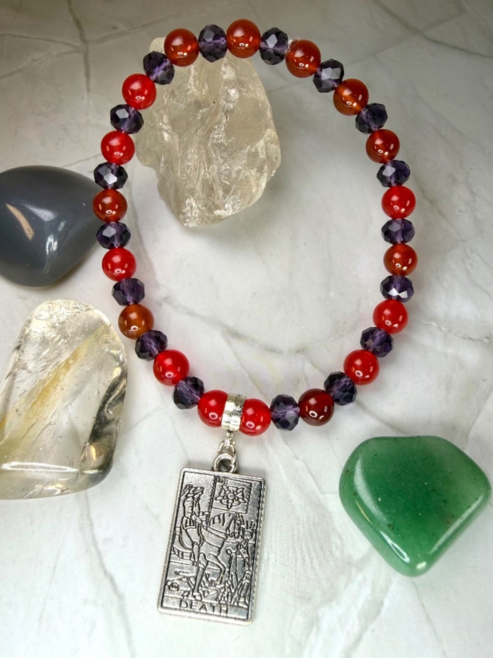 Carnelian & Amethyst Death Tarot Card Bracelet